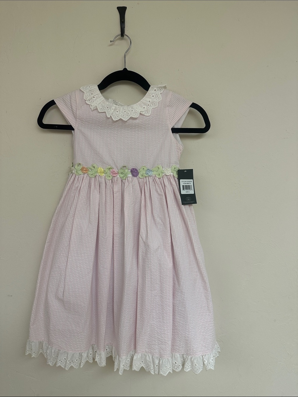 Laura Ashley Pale Pink Seersucker Dress with Floral Waist